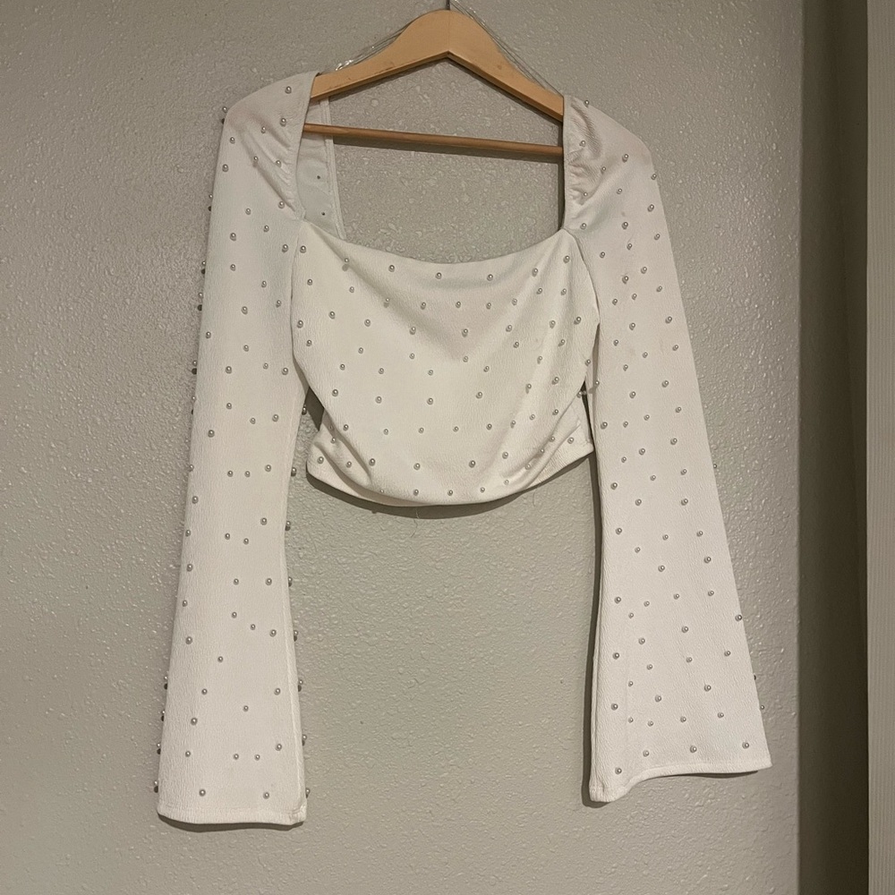 Elegant White Beaded Women's Top